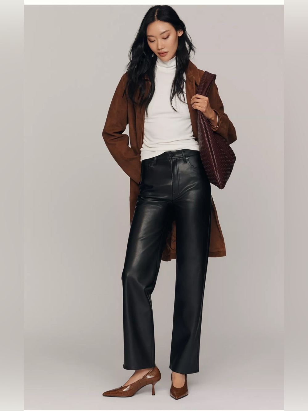 Anthropologie Black Faux Leather Boot-Cut Cassie Coated Straight Leg Jeans